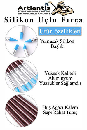 Silikon Uçlu Fırça Modelaj 10 Lu 1 Paket Kauçuk Polimer Kil Çömlek Seramik Şekillendirici Kalem Rötuş Kalem Seti
