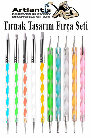 Silikon Tırnak Şekillendirme Kalemi 10 lu 1 Paket Nail Art Metal Başlıklı Tırnak Süsleme Kalemi Nokta Boyama Modelleme