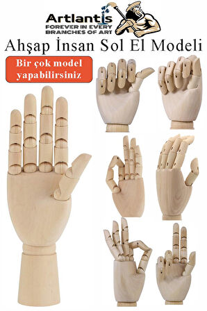 Ahşap Sağ El Modeli 18 cm 1 Adet Sağ El Maketi Çoçuk Ahşap Manken Sağ El Parmak Model Hareketli Esnek Eskiz Çizim Boyama