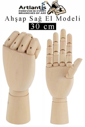 Ahşap Sağ El Modeli 30 cm 1 Adet Sağ El Maketi Erkek Ahşap Manken Sağ El Parmak Model Hareketli Esnek Eskiz Çizim Boyama