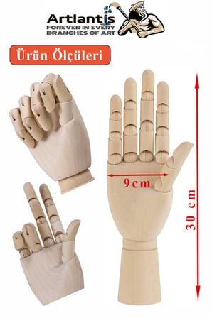 Ahşap Sağ El Modeli 30 cm 1 Adet Sağ El Maketi Erkek Ahşap Manken Sağ El Parmak Model Hareketli Esnek Eskiz Çizim Boyama