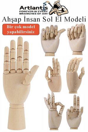 Ahşap Sağ El Modeli 30 cm 1 Adet Sağ El Maketi Erkek Ahşap Manken Sağ El Parmak Model Hareketli Esnek Eskiz Çizim Boyama
