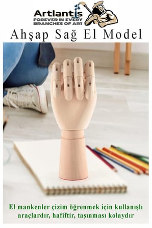 Ahşap Sağ El Modeli 30 cm 1 Adet Sağ El Maketi Erkek Ahşap Manken Sağ El Parmak Model Hareketli Esnek Eskiz Çizim Boyama