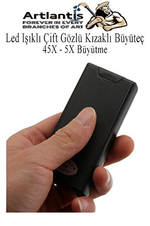 Led Işıklı Çift Gözlü Kızaklı Büyüteç 1 Adet Mor Işıklı 45X 5X Büyütme Lens El Tipi Lup Mercek Büyüteç Okul Büro Ofis