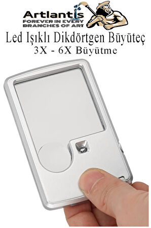 Led Işıklı Kart Tipi Büyüteç 1 Adet 3X 6X Büyütme Lens El Tipi Mercek Cep Büyüteç Kılıflı Okul Büro Ofis