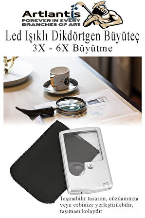 Led Işıklı Kart Tipi Büyüteç 1 Adet 3X 6X Büyütme Lens El Tipi Mercek Cep Büyüteç Kılıflı Okul Büro Ofis