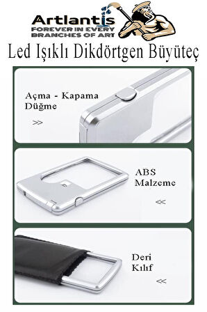 Led Işıklı Kart Tipi Büyüteç 1 Adet 3X 6X Büyütme Lens El Tipi Mercek Cep Büyüteç Kılıflı Okul Büro Ofis