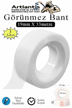 Görünmez Bant 19x33 Metre 3 Adet Şeffaf Görünmez Bant Aydınger Yazılabilir Mat Bant Büro Bandı Selefon Bant