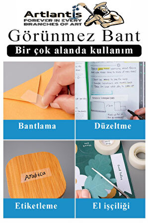 Görünmez Bant 19x33 Metre 3 Adet Şeffaf Görünmez Bant Aydınger Yazılabilir Mat Bant Büro Bandı Selefon Bant