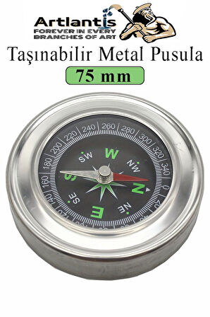 Pusula Çelik 75 mm 1 Adet Profesyonel Metal Kasa Dayanıklı Taşınabilir El Pusulası Yuvarlak Cep Pusulası