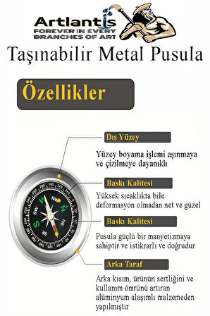 Pusula Çelik 75 mm 1 Adet Profesyonel Metal Kasa Dayanıklı Taşınabilir El Pusulası Yuvarlak Cep Pusulası