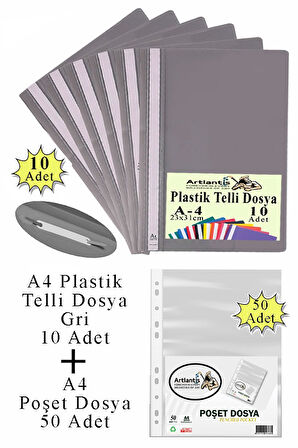 Telli Dosya Plastik A4 10 lu ve Poşet Dosya 50 li 1 Paket Ekonomik Kaliteli Şeffaf Kapak Telli Dosya Okul Büro Ofis