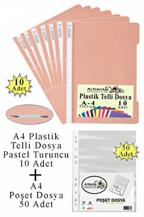 Telli Dosya Plastik A4 10 lu ve Poşet Dosya 50 li 1 Paket Ekonomik Kaliteli Şeffaf Kapak Telli Dosya Okul Büro Ofis