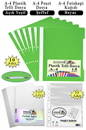 Telli Dosya Plastik A4 10 lu Poşet Dosya 50 li A4 Fotokopi Kağıdı 100 Adet 1 Paket Ekonomik Kaliteli Şeffaf Kapak Dosya