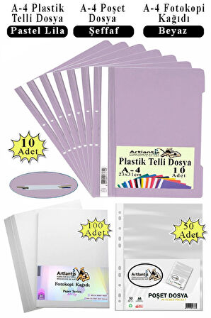 Telli Dosya Plastik A4 10 lu Poşet Dosya 50 li A4 Fotokopi Kağıdı 100 Adet 1 Paket Ekonomik Kaliteli Şeffaf Kapak Dosya