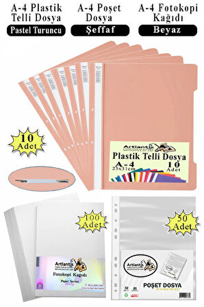 Telli Dosya Plastik A4 10 lu Poşet Dosya 50 li A4 Fotokopi Kağıdı 100 Adet 1 Paket Ekonomik Kaliteli Şeffaf Kapak Dosya