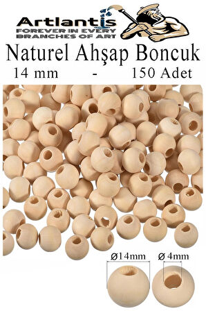 Naturel Ahşap Boncuk 14mm 150 li 1 Paket Ham Boyanabilir Ahşap Yuvarlak Doğal Boncuklar Takı Tasarım Ektinlik Kreş Okul