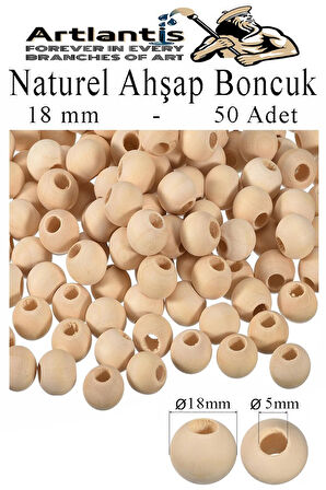 Naturel Ahşap Boncuk 18mm 50 li 1 Paket Ham Boyanabilir Ahşap Yuvarlak Doğal Boncuklar Takı Tasarım Ektinlik Kreş Okul