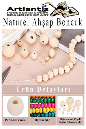 Naturel Ahşap Boncuk 18mm 50 li 1 Paket Ham Boyanabilir Ahşap Yuvarlak Doğal Boncuklar Takı Tasarım Ektinlik Kreş Okul
