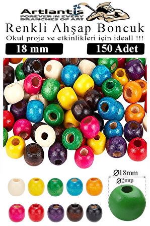 Renkli Ahşap Boncuk 18mm 150 li 1 Paket Renkli Ahşap Boyalı Yuvarlak Doğal Boncuklar Saç Takı Tasarım Ektinlik Kreş Okul