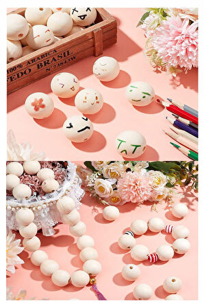 Renkli Ahşap Boncuk 200 lü 1 Paket Renkli Ahşap Boyalı Yuvarlak Doğal Boncuklar Saç Takı Tasarım Etkinlik Kreş