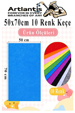 Keçe 50x70 cm 10 Renk 1 Paket 2.0 mm Renkli Hobi Keçesi Elişi Keçe Kumaşı Anasınıfı Kreş Okul Öncesi El Sanatları
