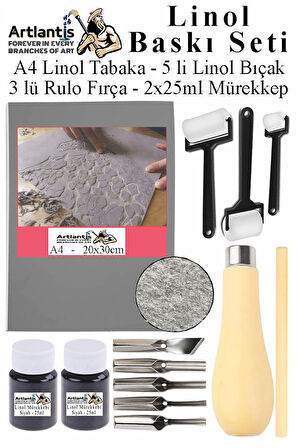 Linol Baskı Seti 1 Paket A4 20x30 Linolyum Tabaka Gri Linol Oyma Seti 5 Bıçaklı Rulo Fırça Mürekkep Linol Baskı Seti 