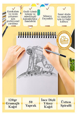 Telli Eskiz Defteri A4 Spiralli 50 Yaprak 1 Adet 120 gr 210x297 mm Karakalem Sketch Book Üstten Açılmalı Ezkiz Defteri