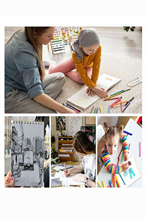 Telli A5 Kraft Eskiz Defteri Spiralli 50 Yaprak Karakalem Çizim Seti Sketch Pad Gölgelendirme Dereceli Kalem Yandan Açma