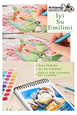 Telli Suluboya Bloğu A3 210gr 20 Yaprak İnce Dokulu Eskiz Defteri Sulu Boya Kağıdı Çizim Guaj Boya Gravür Karakalem