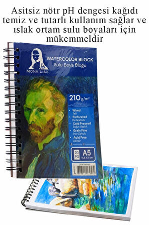 Telli Suluboya Bloğu A3 210gr 20 Yaprak İnce Dokulu Eskiz Defteri Sulu Boya Kağıdı Çizim Guaj Boya Gravür Karakalem