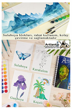Telli Suluboya Bloğu Kağıdı A5 210gr 20 Yaprak İnce Dokulu Gölgelendirme Zımpara Aquarell Kuruboya Dereceli Kalem Uzatma