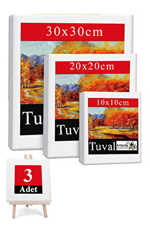 Kare Tuval 3 Adet 10x10 20x20 30x30 cm Boş Tuval Tablo Arkadan Zımbalı Resim Tuvali Akrilik Boya Yağlı Boya Sanat Hobi