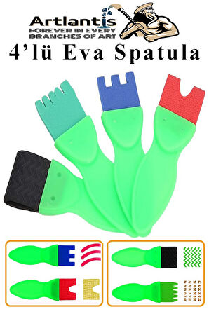 Eva Spatula 4 lü 1 Paket Plastik Doku Tarağı Fırçası Okul Öncesi Boya Sünger Fırça Seti Çocuklar İçin Plastik Saplı