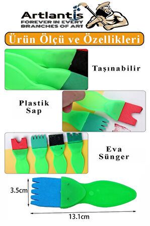 Eva Spatula 4 lü 1 Paket Plastik Doku Tarağı Fırçası Okul Öncesi Boya Sünger Fırça Seti Çocuklar İçin Plastik Saplı