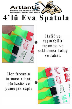 Eva Spatula 4 lü 1 Paket Plastik Doku Tarağı Fırçası Okul Öncesi Boya Sünger Fırça Seti Çocuklar İçin Plastik Saplı