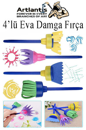 Eva Damga Fırçası 4 lü 1 Paket Plastik Doku Tarağı Fırçası Okul Öncesi Boya Sünger Fırça Seti Çocuklar İçin Plastik Sap