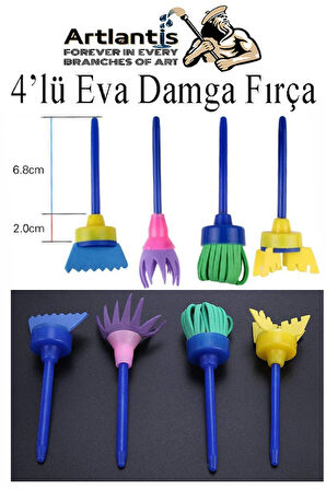 Eva Damga Fırçası 4 lü 1 Paket Plastik Doku Tarağı Fırçası Okul Öncesi Boya Sünger Fırça Seti Çocuklar İçin Plastik Sap