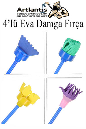 Eva Damga Fırçası 4 lü 1 Paket Plastik Doku Tarağı Fırçası Okul Öncesi Boya Sünger Fırça Seti Çocuklar İçin Plastik Sap