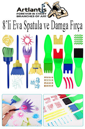 Eva Spatula ve Damga Fırçası 8 li 1 Paket Plastik Doku Tarağı Fırçası Okul Öncesi Boya Sünger Fırça Seti Çocuklar İçin