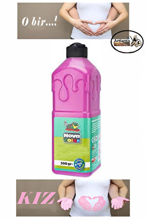 Pembe Cinsiyet Belirleme Parmak Boyası 1 Adet 500 ml Kız Cinsiyet Açıklama Boyası Nova Color Yıkanabilir Zararsız