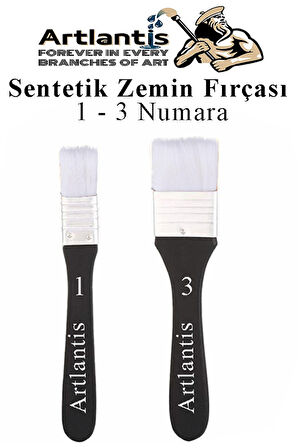 Zemin Fırçası 1 ve 3 Numara 2 Adet Siyah Saplı Beyaz Fırça Kıllı Sentetik İpek Uçlu Kıl Akrilik Guaj Yağlı Boya Fırçası