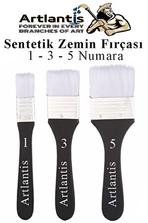 Zemin Fırçası 1, 3 ve 5 Numara 3 Adet Siyah Saplı Beyaz Fırça Kıllı Sentetik İpek Uçlu Kıl Akrilik Guaj Yağlı Boya Fırça