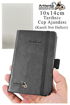 Sert Kapak Tarihsiz Ajanda 10x14 cm 1 Adet Sert Kapak Lastikli Not Defteri Cep Ajandası Kareli Kalem Tutuculu Thermo