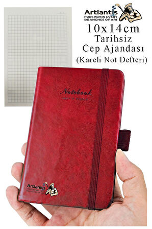 Sert Kapak Tarihsiz Ajanda 10x14 cm 1 Adet Sert Kapak Lastikli Not Defteri Cep Ajandası Kareli Kalem Tutuculu Thermo