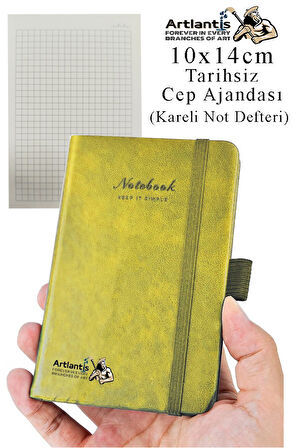Sert Kapak Tarihsiz Ajanda 10x14 cm 1 Adet Sert Kapak Lastikli Not Defteri Cep Ajandası Kareli Kalem Tutuculu Thermo