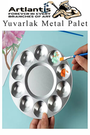 Yuvarlak Metal Palet 2 Adet Metal Boya Paleti 10 Hazneli 17 cm Paslanmaz Resim Boyama Paleti Fırça Hediyeli