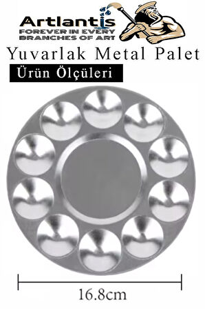 Yuvarlak Metal Palet 2 Adet Metal Boya Paleti 10 Hazneli 17 cm Paslanmaz Resim Boyama Paleti Fırça Hediyeli