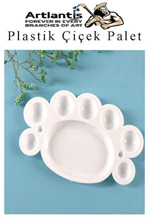 Plastik Çiçek Palet 3 Adet Çiçek Boya Paleti 8 Hazneli 17 cm  Resim Boyama Paleti Fırça Hediyeli Sanatsal Hobi