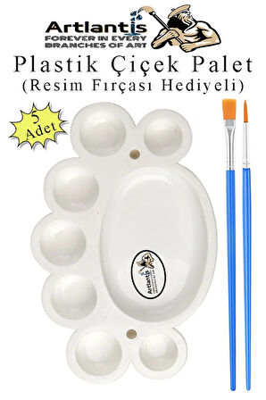 Plastik Çiçek Palet 5 Adet Çiçek Boya Paleti 8 Hazneli 17 cm  Resim Boyama Paleti Fırça Hediyeli Sanatsal Hobi